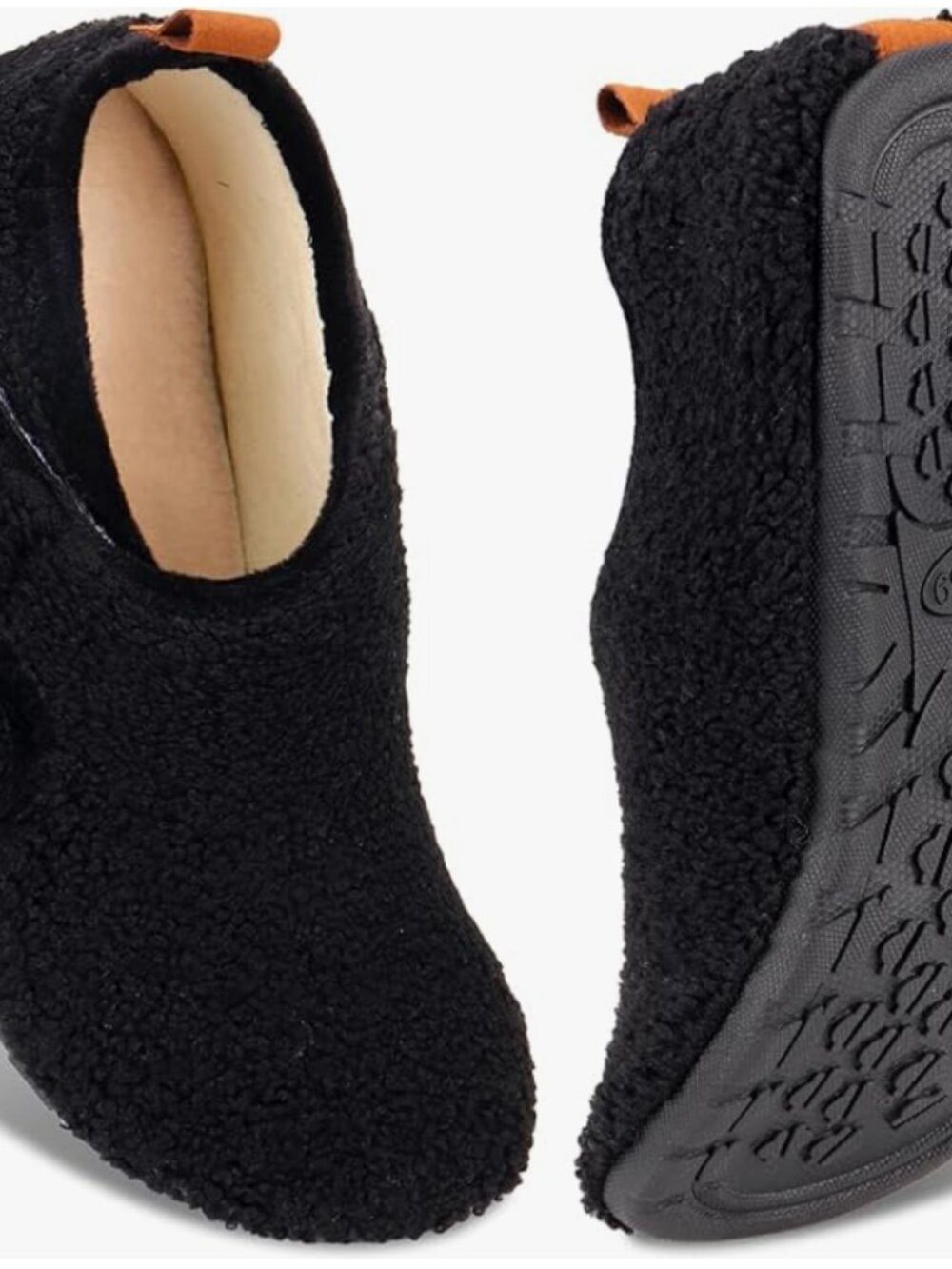 New! Casual Slippers Socks Womens & Mens Black Fuzzy Memory Foam Loafer Slide On